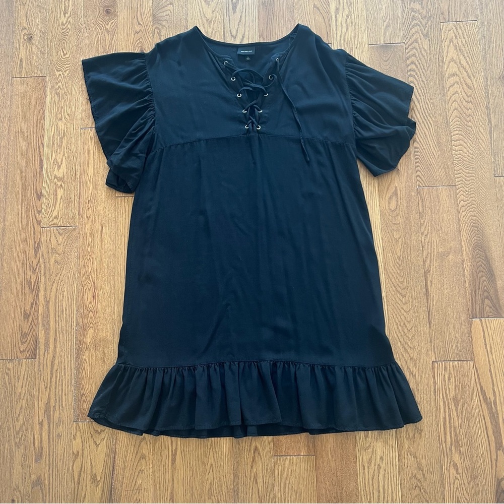 Who What Wear Black Ruffle Hem Mini Dress Size S Lace Up Coquette Y2K